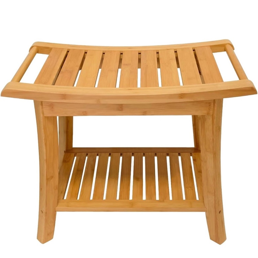 Zhuoyue Bamboo Spa Bath Shower Stool & Bench with Storage Shelf, Shower Bath